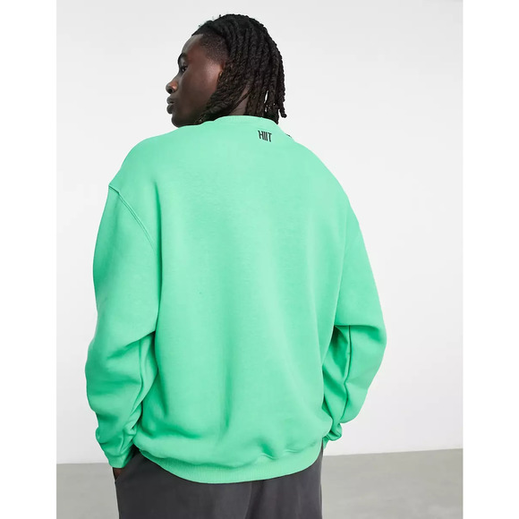 HIIT Men's Green Crew Neck Drop Shoulder Oversized Pullover Sweatshirt - Picture 2 of 8